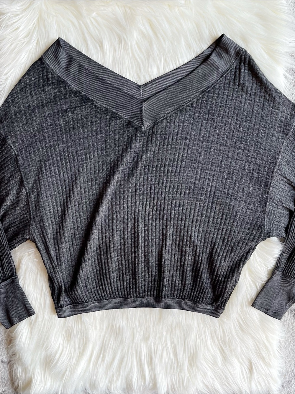 Free People Black Wash V-Neck Women's Top